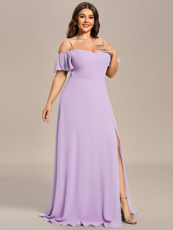 ever REYA|Off Shoulder High Slit Chiffon Flowy Bridesmaid Dress