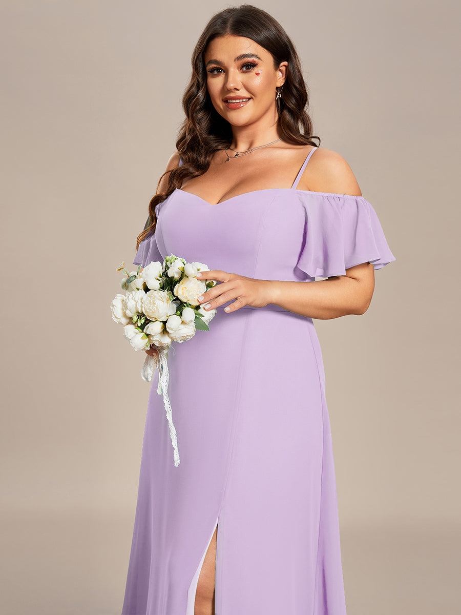 ever REYA|Off Shoulder High Slit Chiffon Flowy Bridesmaid Dress