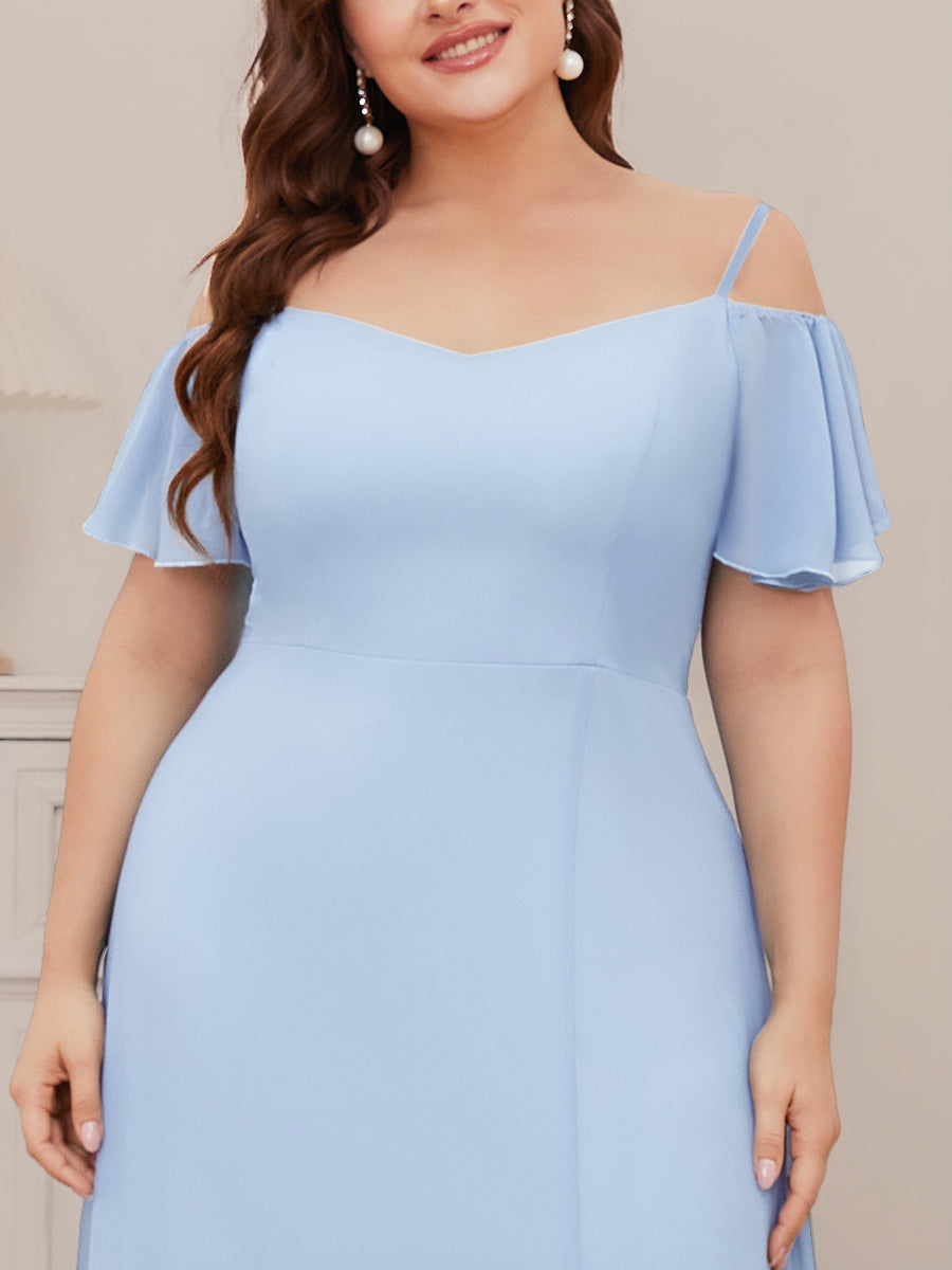 ever REYA|Off Shoulder High Slit Chiffon Flowy Bridesmaid Dress