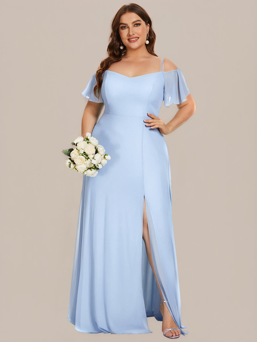 ever REYA|Off Shoulder High Slit Chiffon Flowy Bridesmaid Dress