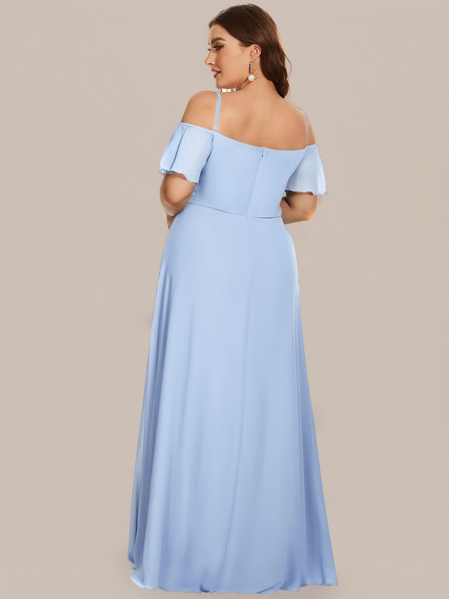 ever REYA|Off Shoulder High Slit Chiffon Flowy Bridesmaid Dress