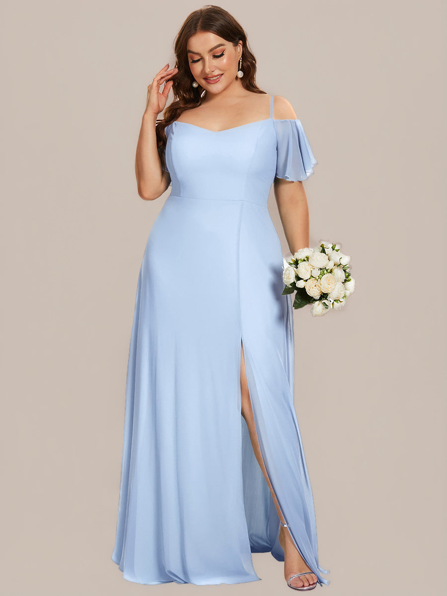 ever REYA|Off Shoulder High Slit Chiffon Flowy Bridesmaid Dress