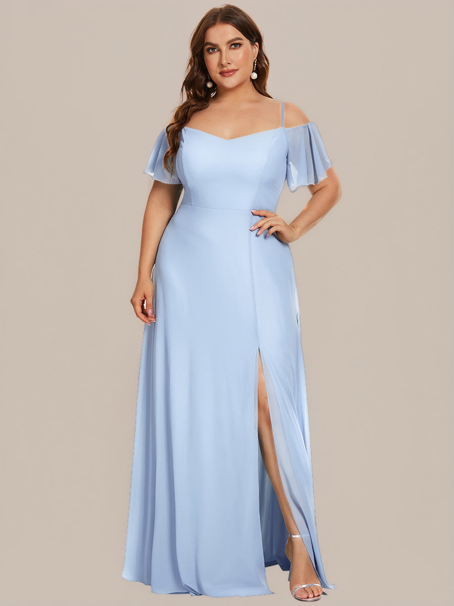 ever REYA|Off Shoulder High Slit Chiffon Flowy Bridesmaid Dress