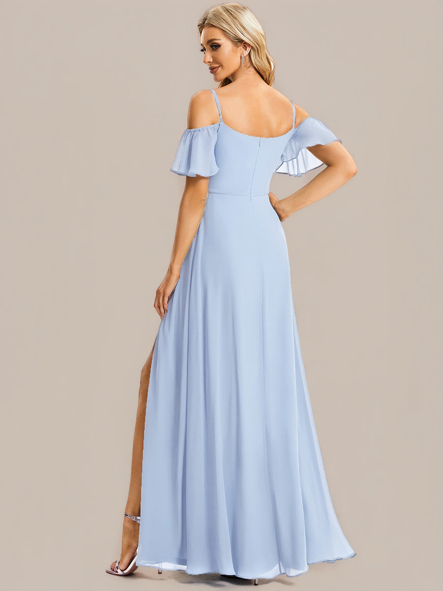 ever REYA|Off Shoulder High Slit Chiffon Flowy Bridesmaid Dress