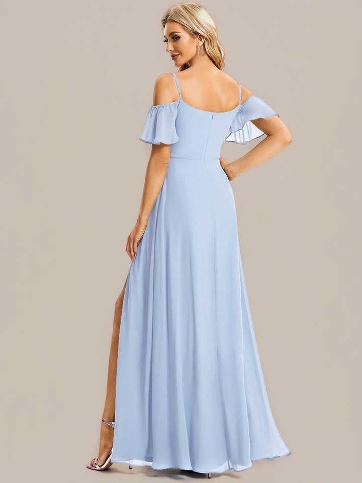ever REYA|Off Shoulder High Slit Chiffon Flowy Bridesmaid Dress