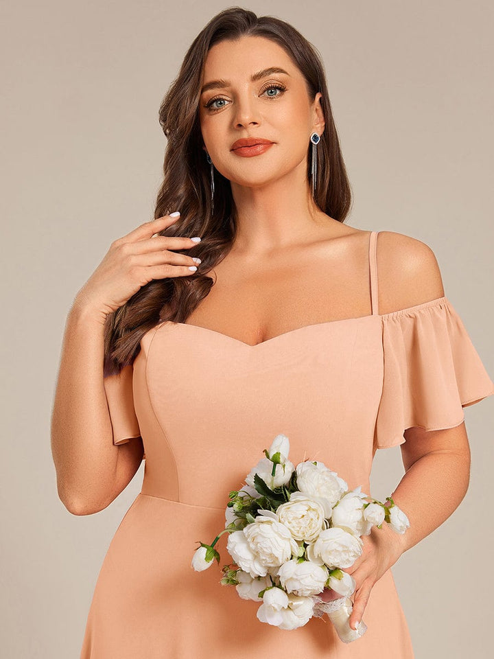 ever REYA|Off Shoulder High Slit Chiffon Flowy Bridesmaid Dress
