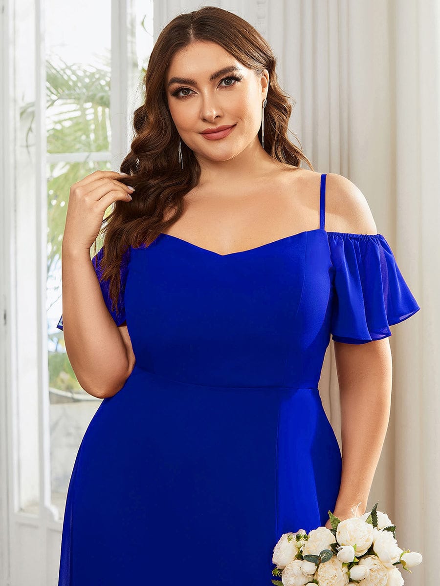ever REYA|Off Shoulder High Slit Chiffon Flowy Bridesmaid Dress