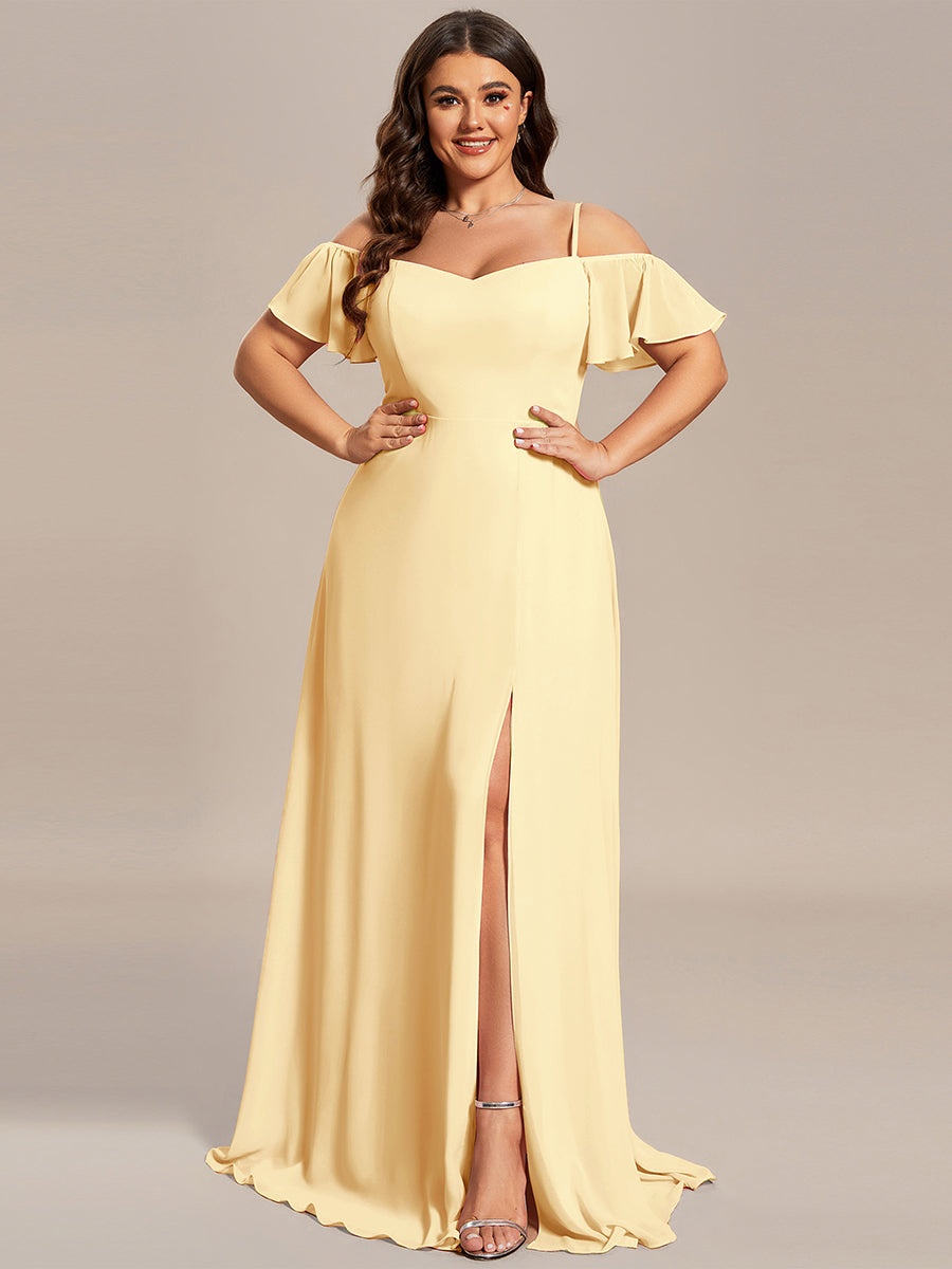 ever REYA|Off Shoulder High Slit Chiffon Flowy Bridesmaid Dress