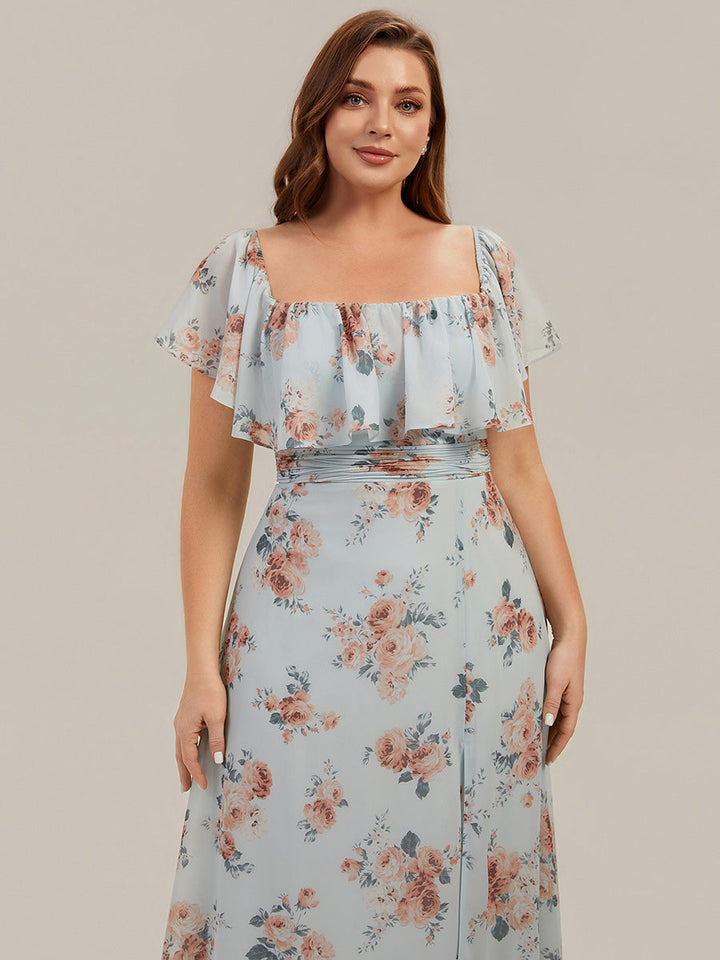 ever ÉMILE|Plus Size Off the Shoulder Formal Bridesmaid Dress with Thigh Split