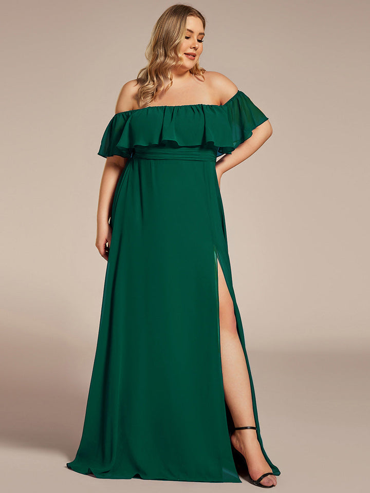 ever ÉMILE|Plus Size Off the Shoulder Formal Bridesmaid Dress with Thigh Split
