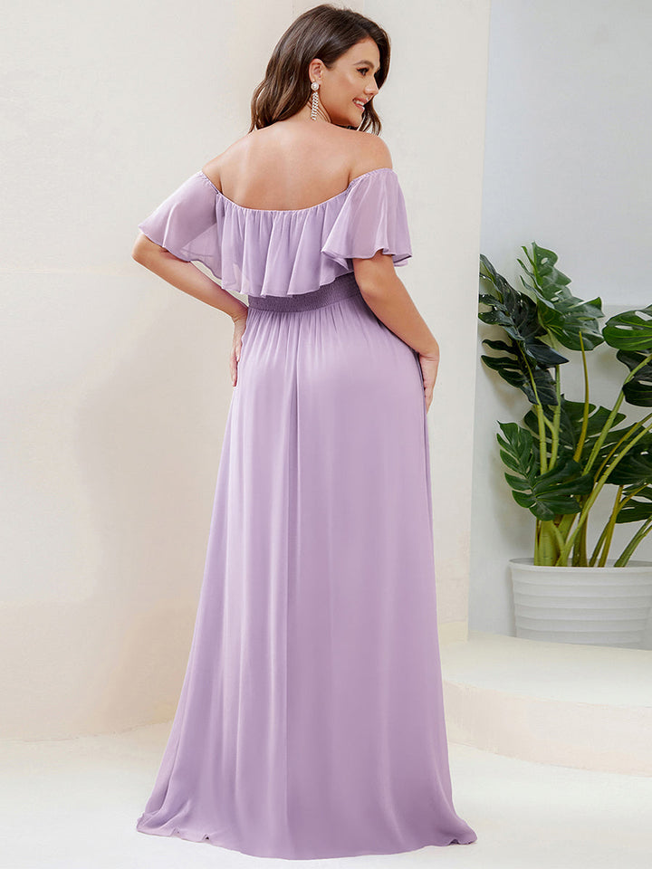 ever ÉMILE|Plus Size Off the Shoulder Formal Bridesmaid Dress with Thigh Split