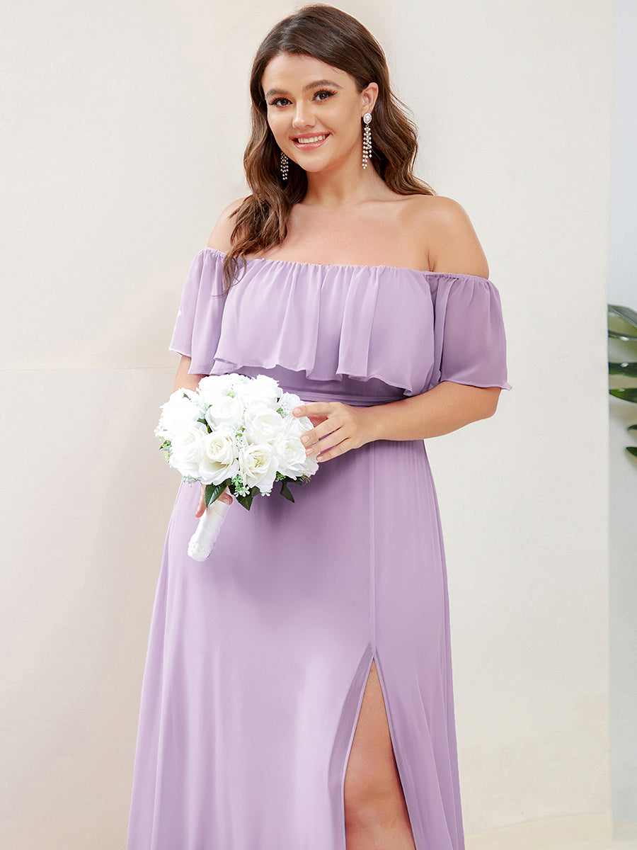 ever ÉMILE|Plus Size Off the Shoulder Formal Bridesmaid Dress with Thigh Split