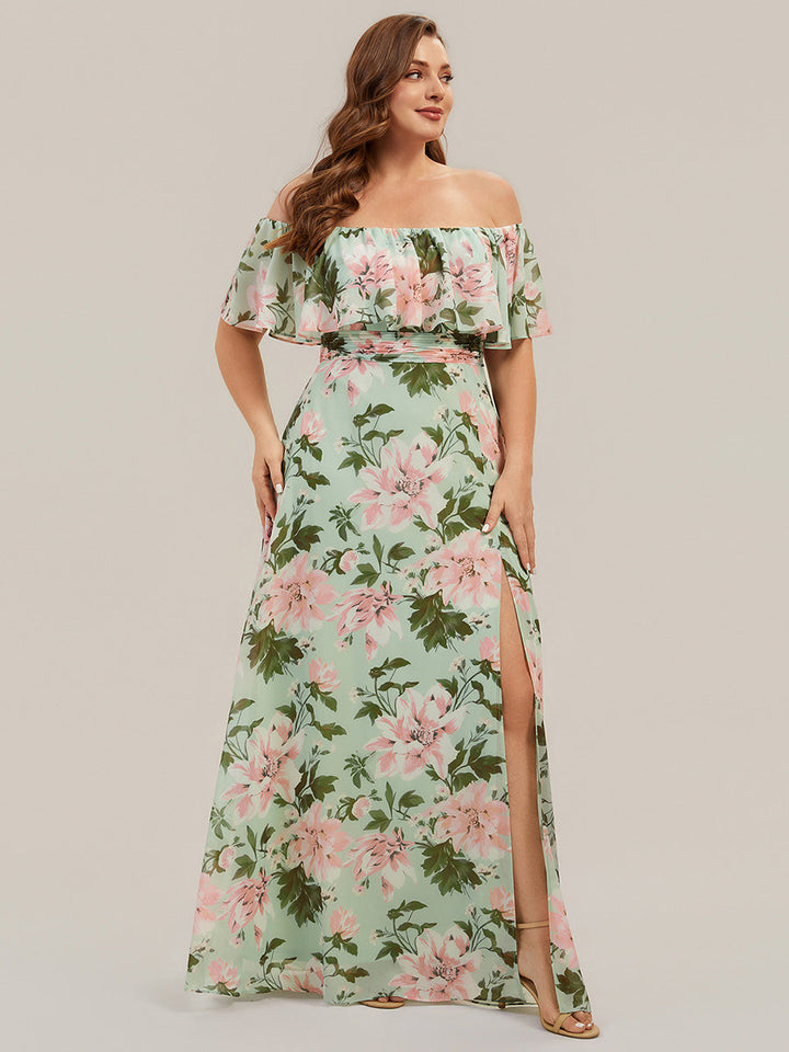 ever ÉMILE|Plus Size Off the Shoulder Formal Bridesmaid Dress with Thigh Split