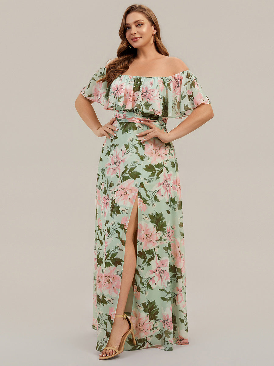 ever ÉMILE|Plus Size Off the Shoulder Formal Bridesmaid Dress with Thigh Split