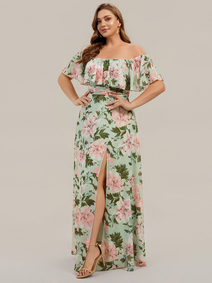 ever ÉMILE|Plus Size Off the Shoulder Formal Bridesmaid Dress with Thigh Split