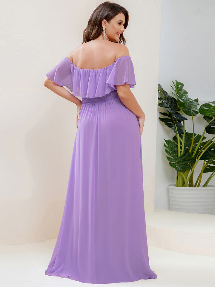 ever ÉMILE|Plus Size Off the Shoulder Formal Bridesmaid Dress with Thigh Split