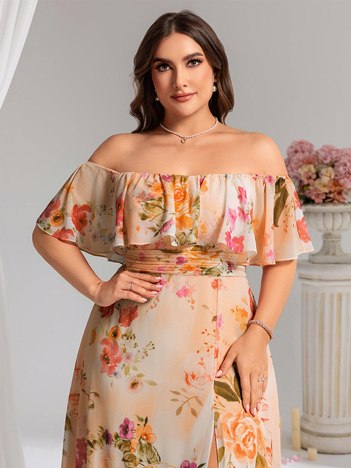ever ÉMILE|Plus Size Off the Shoulder Formal Bridesmaid Dress with Thigh Split