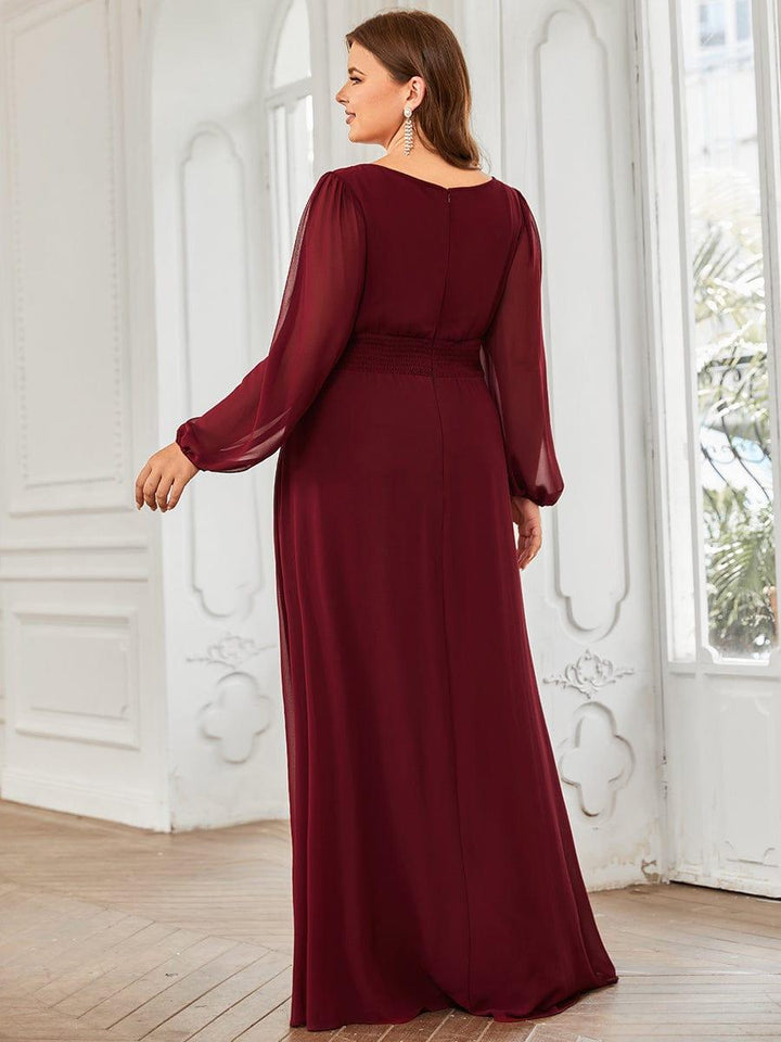 pretty CELESTE|Plus Size See-Through Puff Sleeve Chiffon Mother Dress