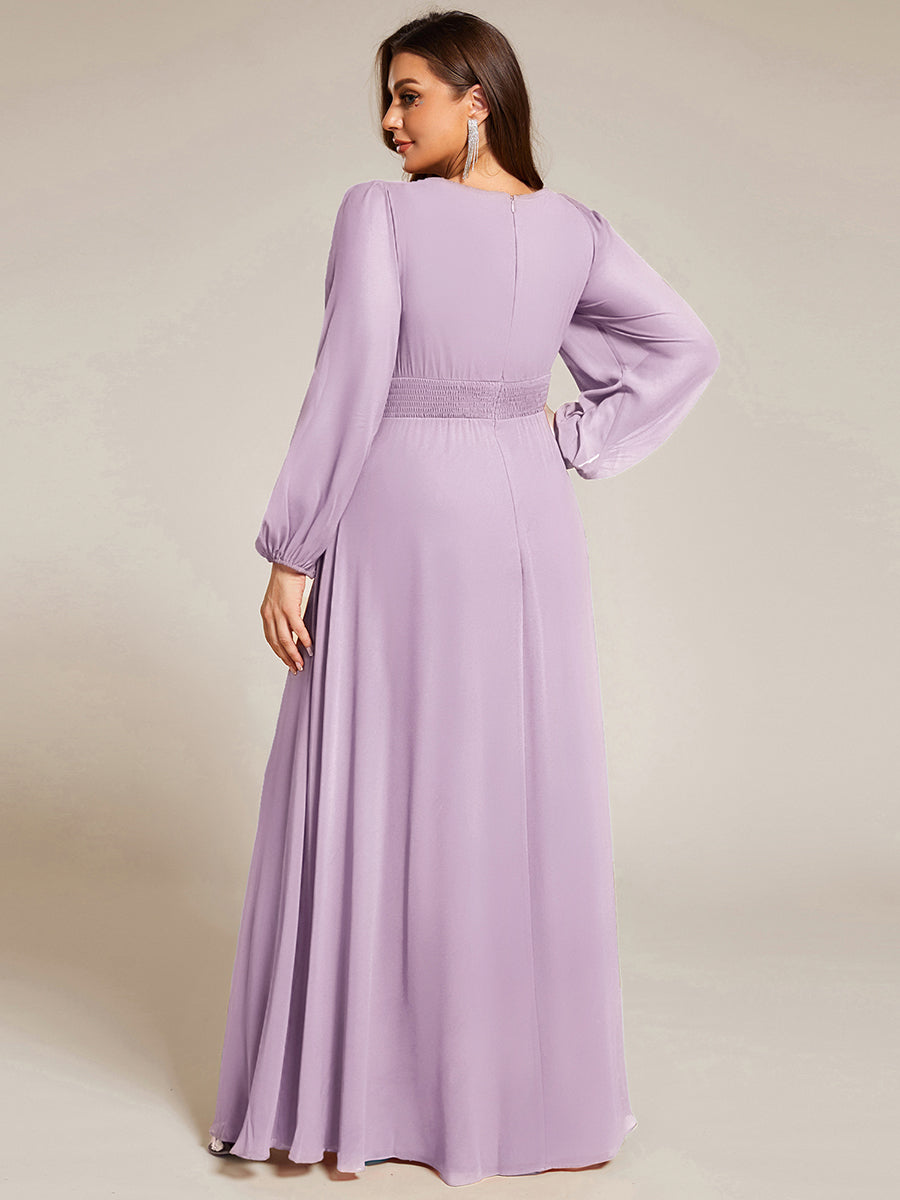 pretty CELESTE|Plus Size See-Through Puff Sleeve Chiffon Mother Dress