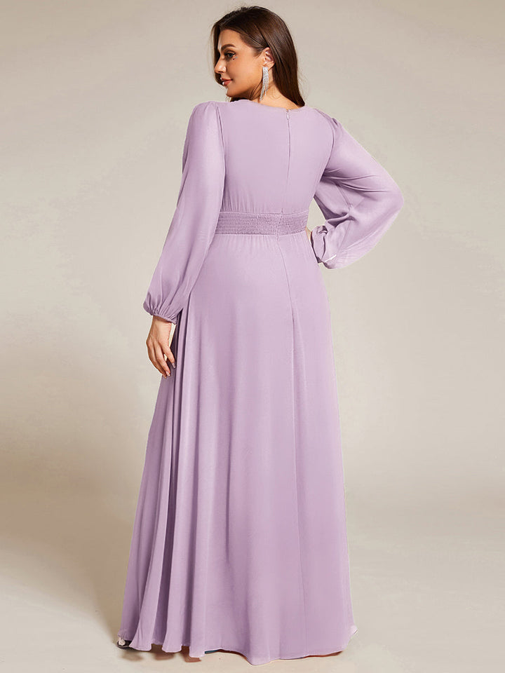 pretty CELESTE|Plus Size See-Through Puff Sleeve Chiffon Mother Dress