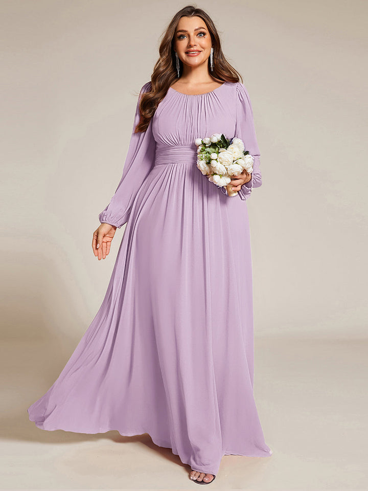 pretty CELESTE|Plus Size See-Through Puff Sleeve Chiffon Mother Dress