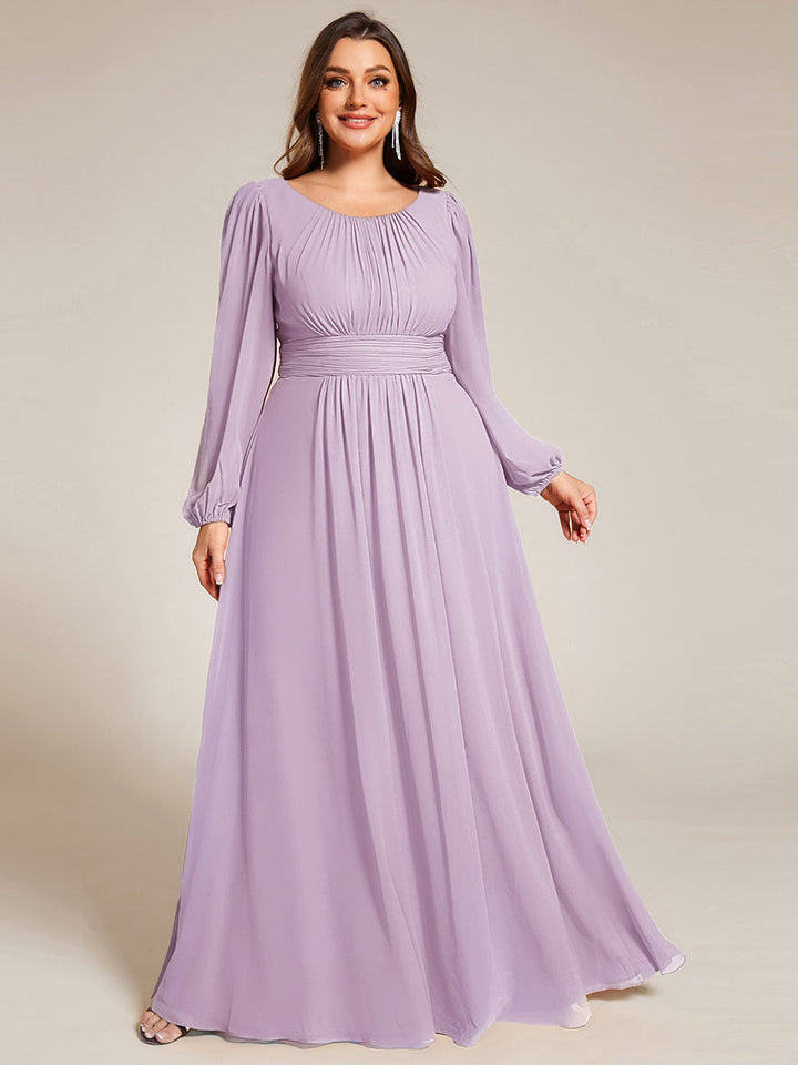 pretty CELESTE|Plus Size See-Through Puff Sleeve Chiffon Mother Dress