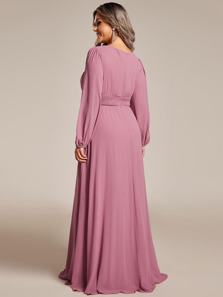 pretty CELESTE|Plus Size See-Through Puff Sleeve Chiffon Mother Dress