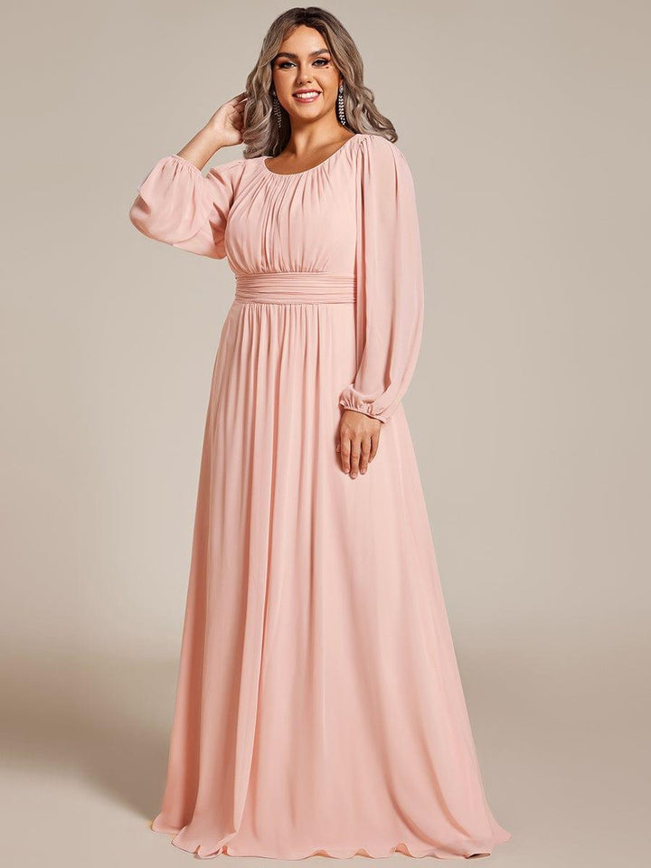 pretty CELESTE|Plus Size See-Through Puff Sleeve Chiffon Mother Dress