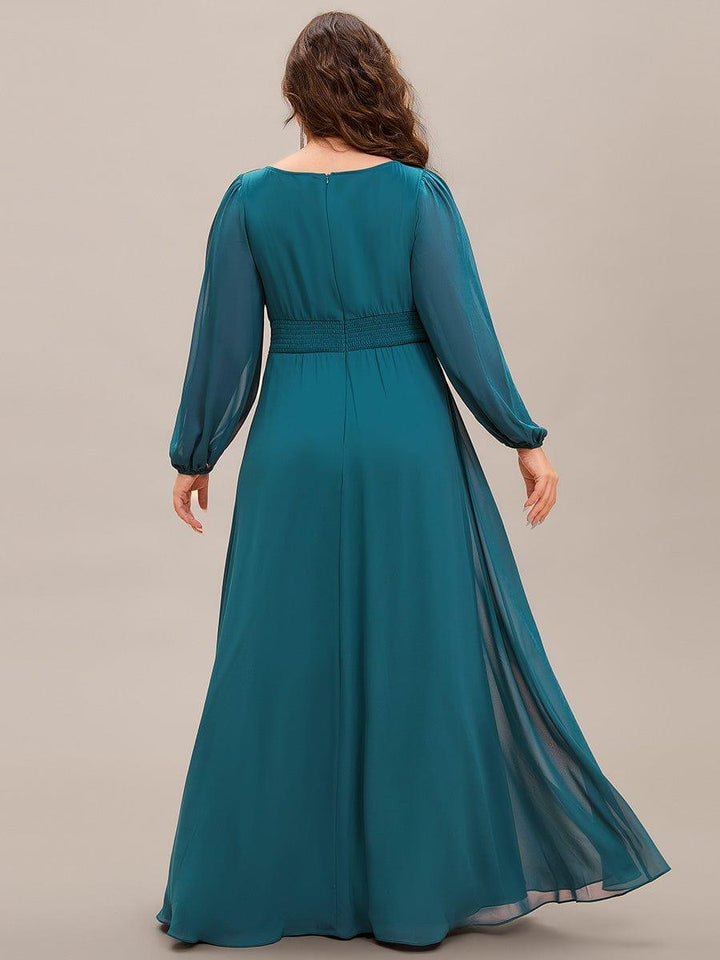 pretty CELESTE|Plus Size See-Through Puff Sleeve Chiffon Mother Dress
