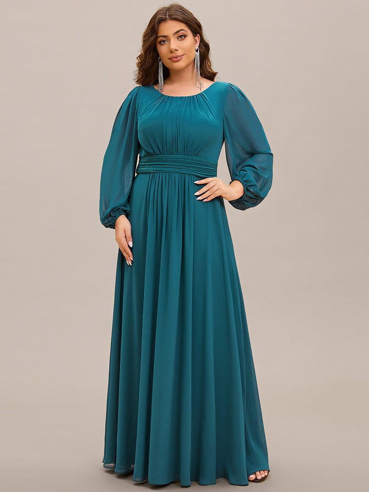 pretty CELESTE|Plus Size See-Through Puff Sleeve Chiffon Mother Dress