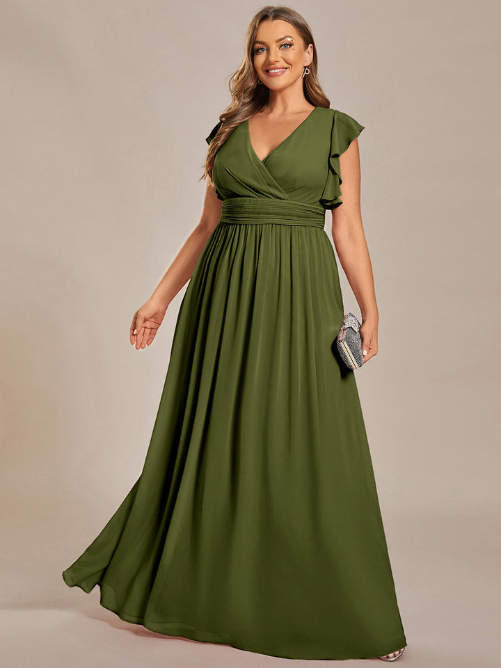 pretty LILYANA|Plus Size Chiffon Pleated A-Line Back Cutout Bridesmaid Dress
