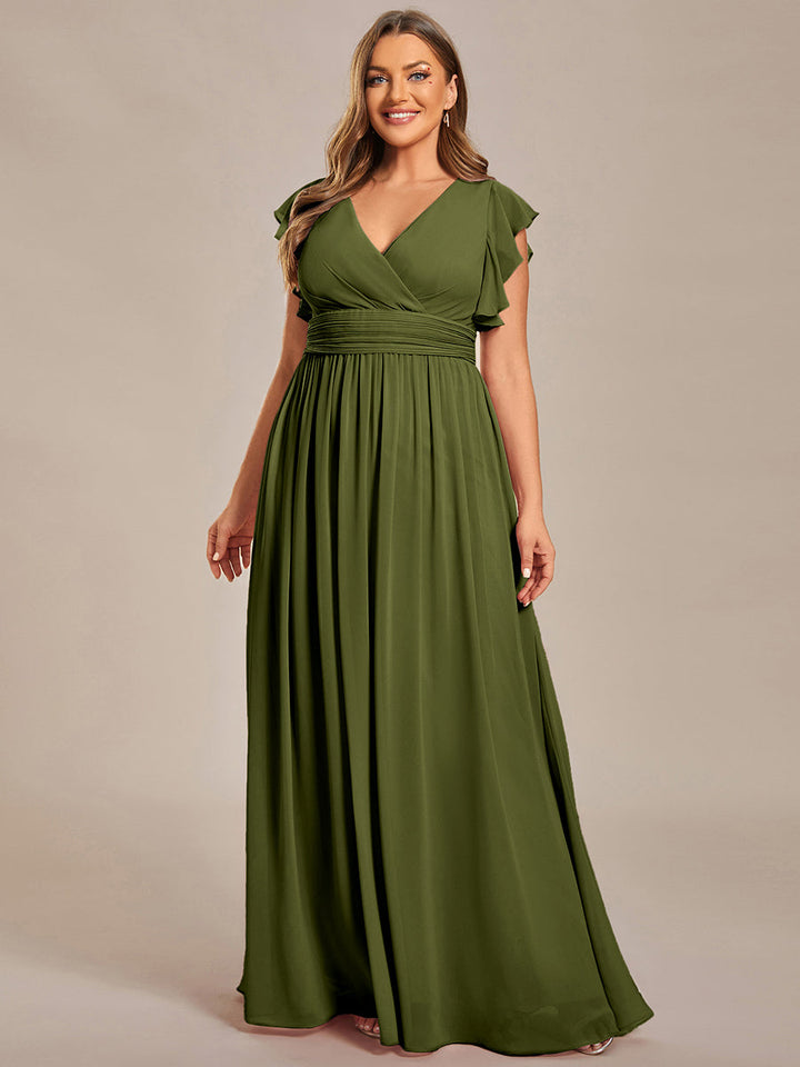 pretty LILYANA|Plus Size Chiffon Pleated A-Line Back Cutout Bridesmaid Dress