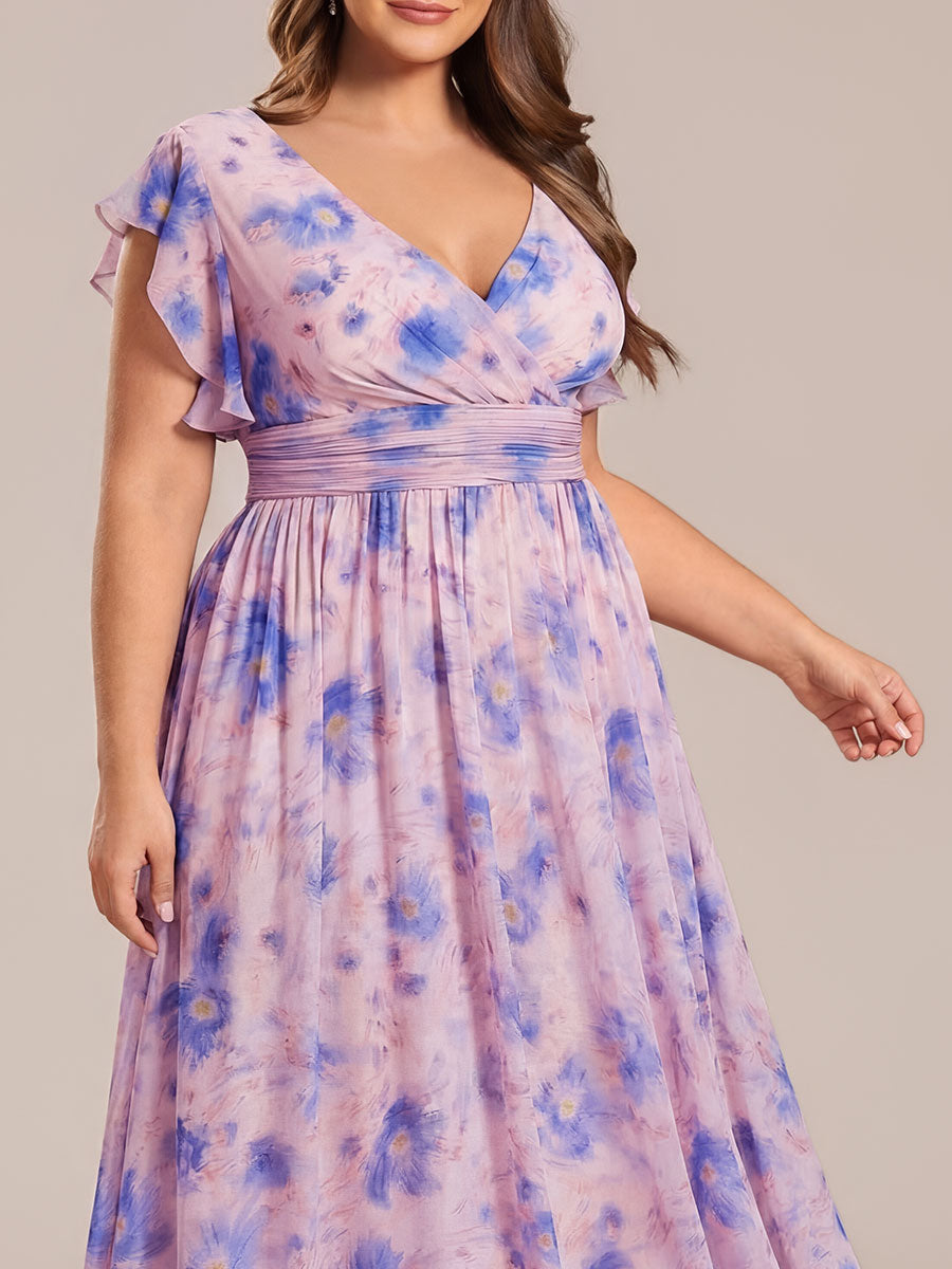 pretty LILYANA|Plus Size Chiffon Pleated A-Line Back Cutout Bridesmaid Dress