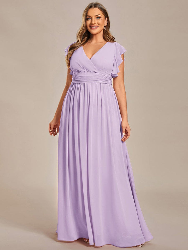 pretty LILYANA|Plus Size Chiffon Pleated A-Line Back Cutout Bridesmaid Dress