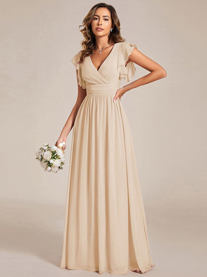 ever LILYANA|Ruffles Sleeve Back Cutout A-Line Maxi Chiffon Bridesmaid Dress