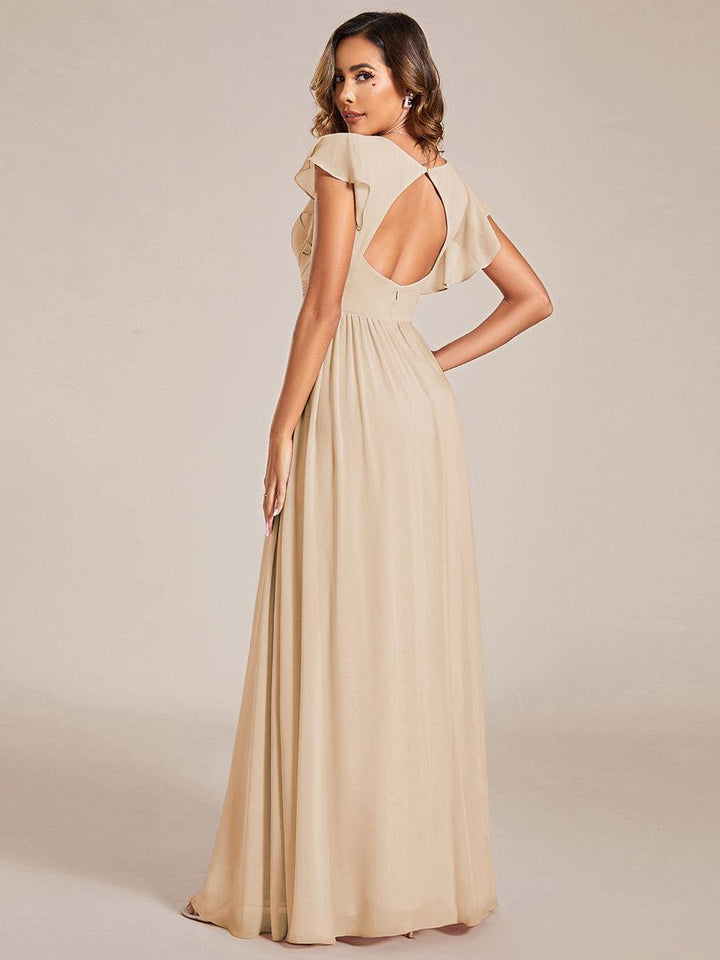 ever LILYANA|Ruffles Sleeve Back Cutout A-Line Maxi Chiffon Bridesmaid Dress
