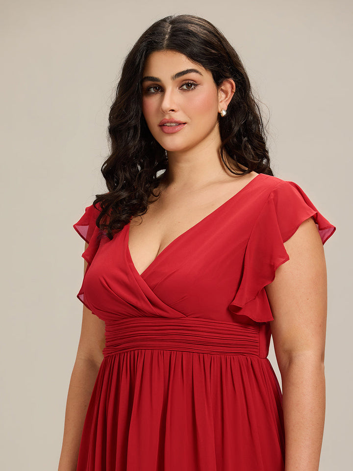 pretty LILYANA|Plus Size Chiffon Pleated A-Line Back Cutout Bridesmaid Dress