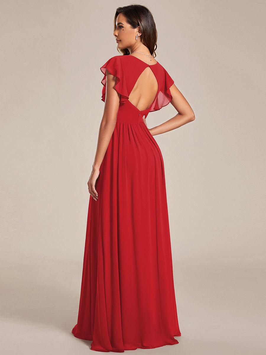 ever LILYANA|Ruffles Sleeve Back Cutout A-Line Maxi Chiffon Bridesmaid Dress