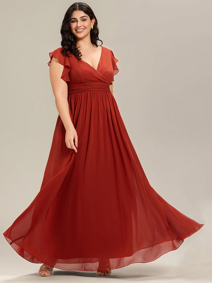 pretty LILYANA|Plus Size Chiffon Pleated A-Line Back Cutout Bridesmaid Dress