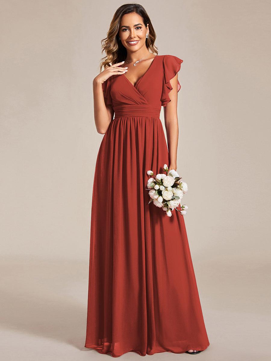 ever LILYANA|Ruffles Sleeve Back Cutout A-Line Maxi Chiffon Bridesmaid Dress