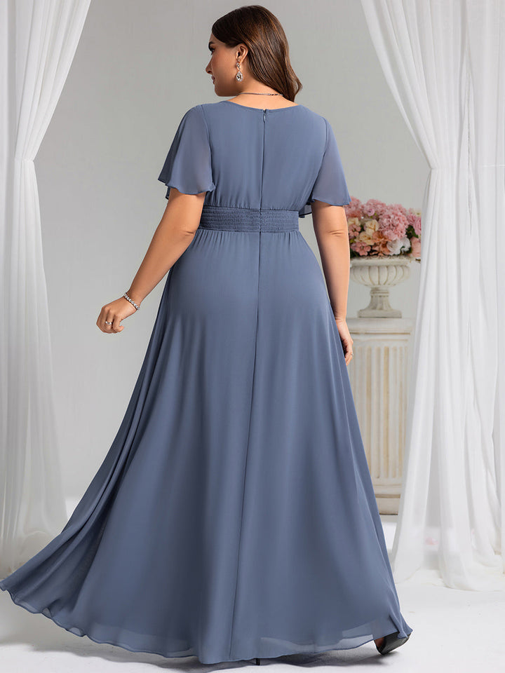 pretty KIMORA|Plus Size Printed Chiffon Pleated Maxi Wedding Guest Dress