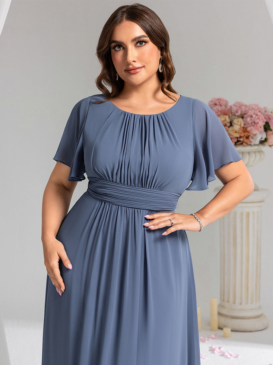 pretty KIMORA|Plus Size Simple Chiffon Pleated A-Line Bridesmaid Dress