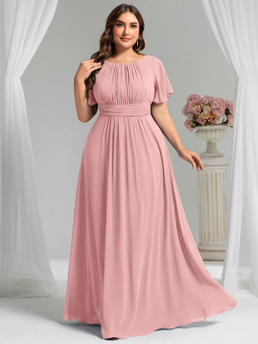 pretty KIMORA|Plus Size Simple Chiffon Pleated A-Line Bridesmaid Dress
