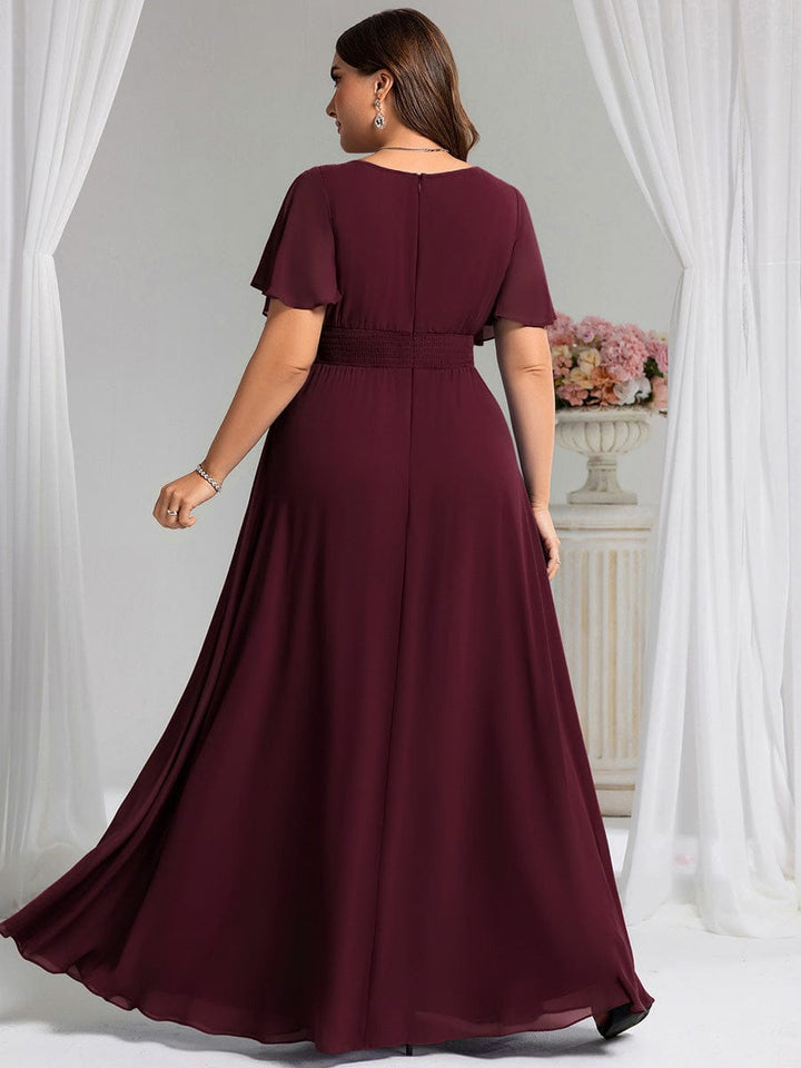pretty KIMORA|Plus Size Printed Chiffon Pleated Maxi Wedding Guest Dress