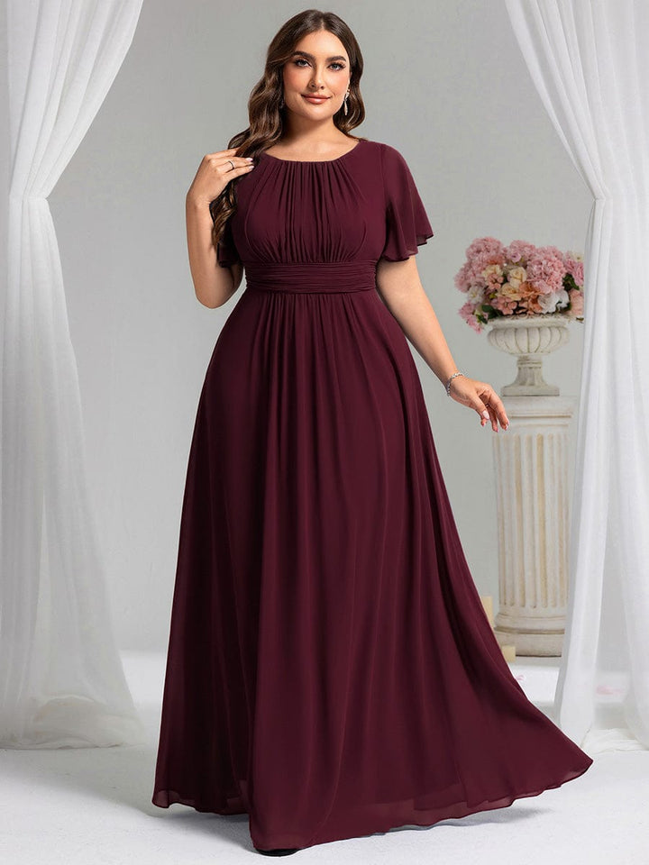 pretty KIMORA|Plus Size Printed Chiffon Pleated Maxi Wedding Guest Dress