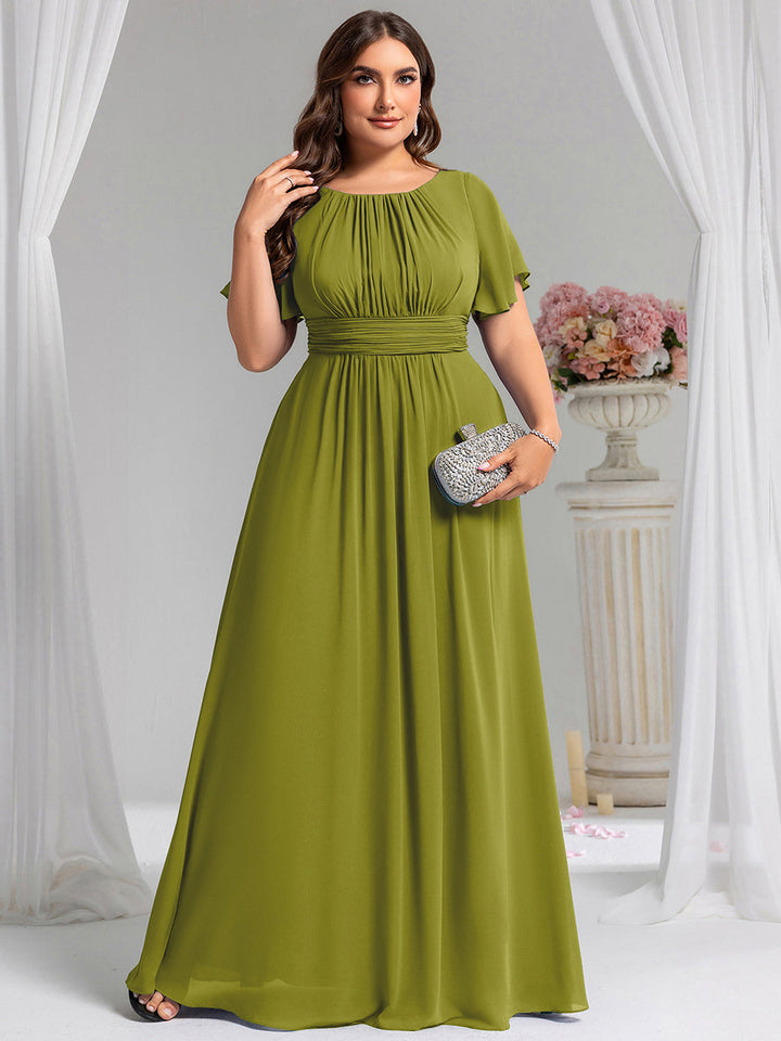 pretty KIMORA|Plus Size Printed Chiffon Pleated Maxi Wedding Guest Dress
