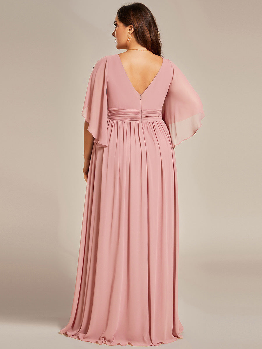 pretty ELYAN|Plus Size Printed Half Sleeve Pleated A-Line Chiffon Wedding Guest Dress