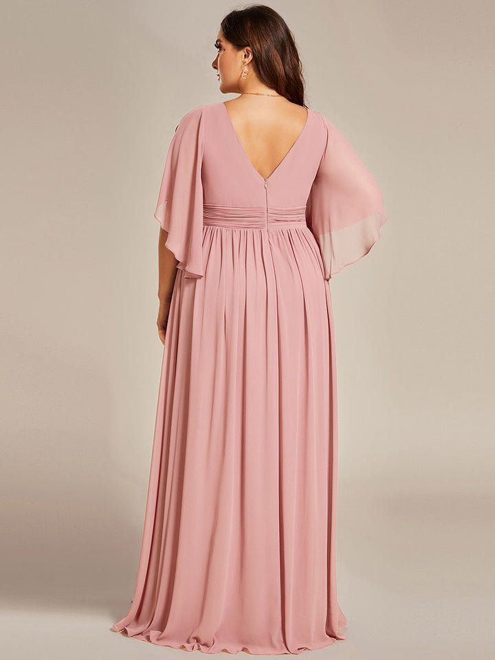 pretty ELYAN|Plus Size Half Sleeve Pleated A-Line V-Neck Chiffon Bridesmaid Dress