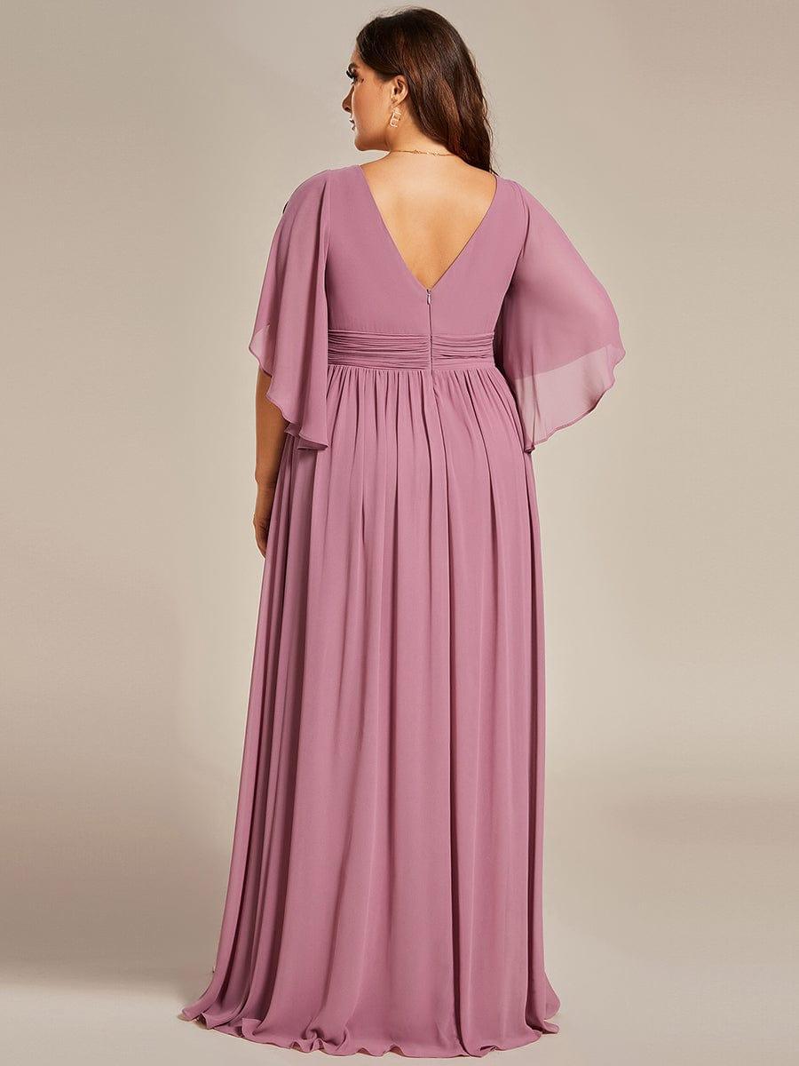 pretty ELYAN|Plus Size Printed Half Sleeve Pleated A-Line Chiffon Wedding Guest Dress