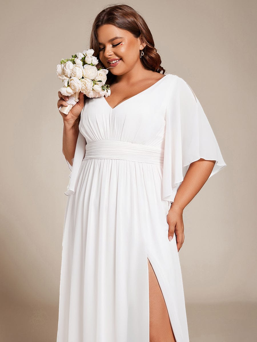pretty ELYAN|Plus Size Half Sleeve Pleated A-Line V-Neck Chiffon Bridesmaid Dress